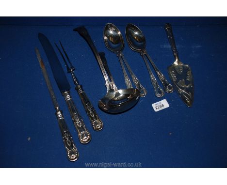 Miscellaneous Mappin and Webb Cutlery including large ladle, four teaspoons, cake slice and a Carving set in Kings pattern