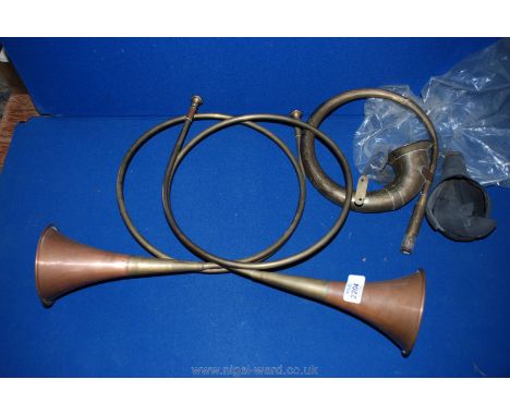 A pair of Hunting Horns and an old Brass Car Horn
