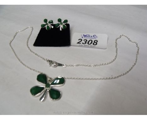 A four leaf clover jade silver Necklace and Earrings