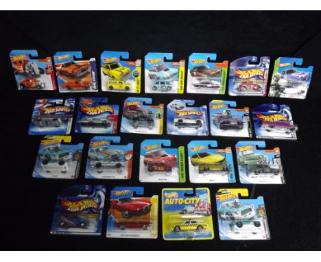 22 x Mattel Hot Wheels Vehicles. Carded. Various Themes including HW Flames, Muscle, City Works, Off Road and Workshop. Model