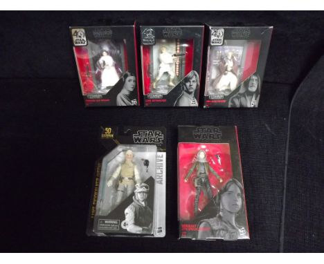 5 x Hasbro Star Wars 'Black Series' Figures. 3 x Titanium 40th anniversary - Luke Skywalker, Princess Leia Organa &amp; Obi-W
