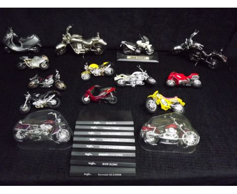14 x Motor Bike Collectables. 3 x Heavy Metal Models, 1 x Mounted with a Clock(Weight 700 Grammes), 2 x Mounted with Lighter 