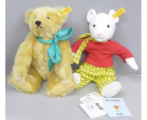 A Steiff Rupert the Bear and one other Steiff teddy bear 