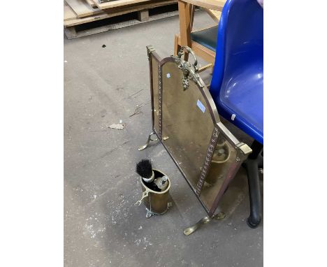 Brass fire screen and fire tools