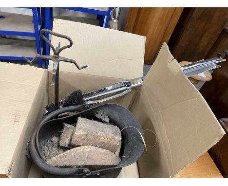 Mixed Lot: Coal bucket, fire tools and a music stand