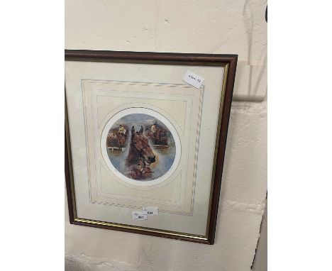 Claire Eva Burton, coloured print, racehorses, framed and glazed