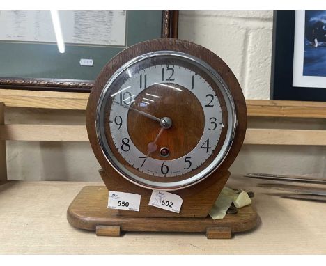 Art Deco style mantel clock in oak veneered case