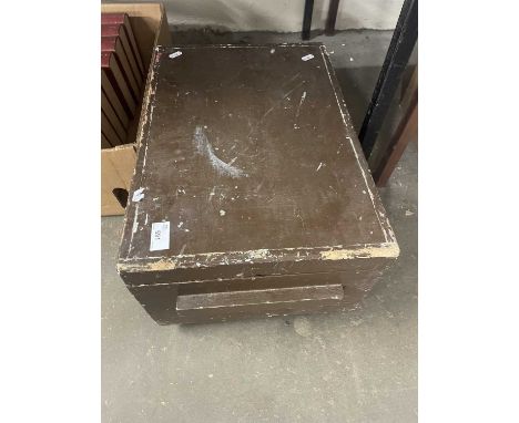 Vintage wooden box containing various garage clearance items