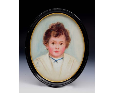 AN OVAL PAINTED PORTRAIT of S.A.S. Montagu, 3rd Baron Swaythling Aged 2, signed with a monogram and dated 1901, 24 x 19cm