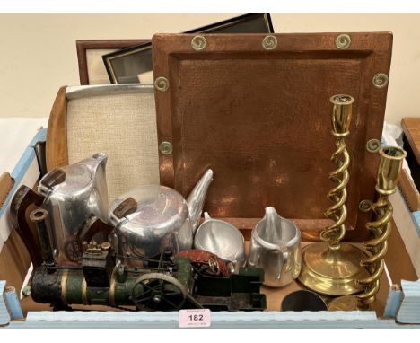 An Arts and Crafts planished copper tray, Picquot Ware tea service and other objects.