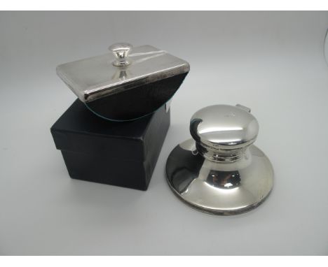 A Hallmarked Silver Capstan Style Inkwell, B&amp;Co, Birmingham 1996, base (weighted) 9.5cm diameter; together with a modern 