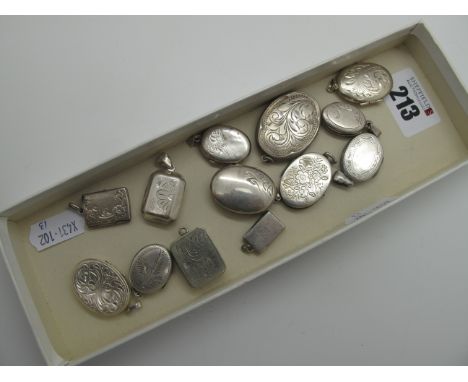 A Selection of Oval and Rectangular Lockets, of various designs, stamped "925" "Silver", etc (total weight 55 grams).