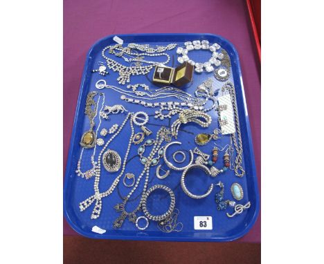 Assorted Vintage and Later Costume Jewellery, including diamanté and other necklaces, rings, bangles etc :- One Tray 