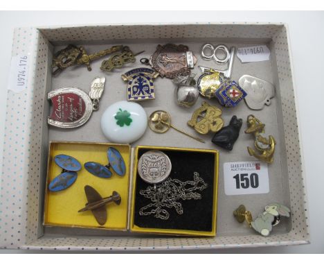 Enamel Badge 'Clarks Lucky-Two-Shoe Club', RAF blue enamel cufflinks, badge including Wimbledon FC, The City Livery Club, Gir