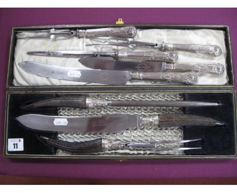 A Five Piece Hallmarked Silver Handled Carving Set, (Sheffield 1902), the knife blades stamped "Robert F. Mosley"; Together w