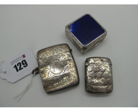 Two Hallmarked Silver Vesta Cases, allover engraved decoration (dents / damage); together with a small hallmarked silver and 