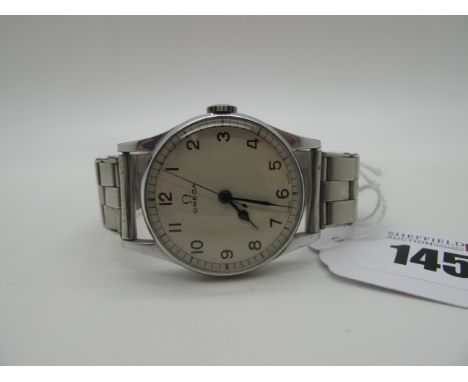 Omega; A Vintage Gent's Wristwatch, the signed dial with Arabic numerals and centre seconds, the movement stamped "Omega Swis