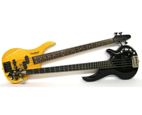 Tanglewood Rebel 4K bass guitar, honey finish, soft case; together with a Tanglewood Curbow bass guitar, black finish, hard c