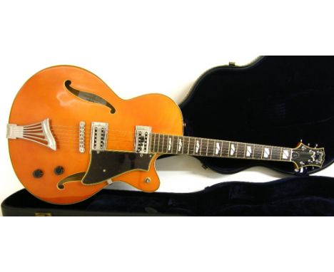 Peerless Electra hollow body electric guitar, made in Korea, orange finish, electrics in working order, hard case, condition: