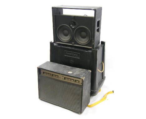 Amp Mate by Hard Case HC120 amplifier case; together with an old twin speaker amplifier for spares/repair and a combo amplifi