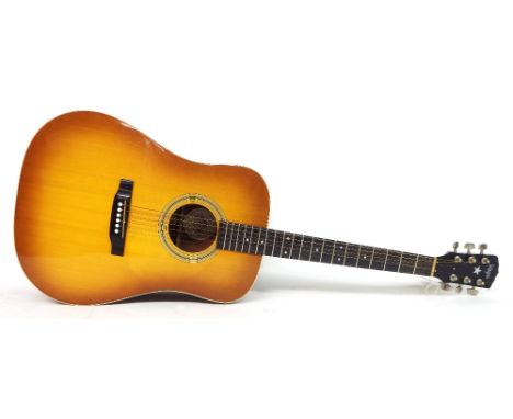 Vega/Martin acoustic guitar, made in The Netherlands, with mahogany back and sides, sunburst finish top, lacquer checking to 