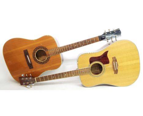 Tanglewood TW15NS acoustic guitar in need of restoration with split to the table, soft case; together with an Eros model 606 