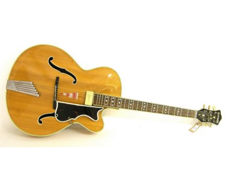 1958 Hofner President archtop guitar, blonde finish with light wear, neck reset, later Framus neck pickup with input added to