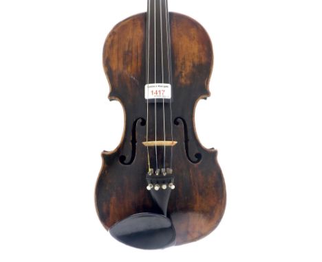 19th century violin, 14 1/16", 35.70cm, case *This violin is sold with a silver mounted violin bow possibly stamped P.R. Voig