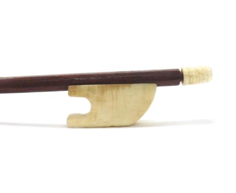 Interesting 19th century Baroque violin bow, the stick octagonal, the frog and adjuster made of bone, 49gm minus hair and lap