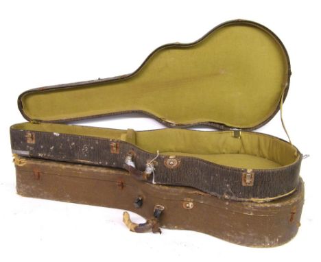 Vintage guitar hard case, branded GEIB, with brown exterior and olive green interior; together with another vintage acoustic 