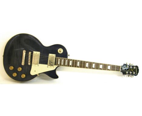 Epiphone Les Paul Ultra-III electric guitar, made in China, blue flame finish with some light surface wear, electrics in work