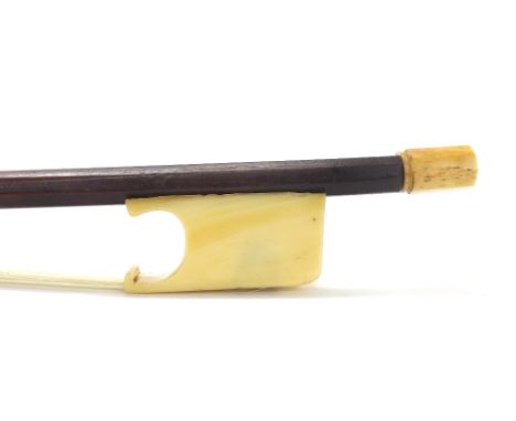 English ivory mounted violoncello bow circa 1800, the stick round, the ivory frog plain and with an octagonal faceted adjuste