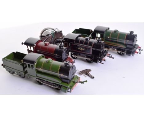 Hornby 0 gauge, four c/w locomotives, No.1 0-4-0 LNER engine and tender No.1842 green, good condition, No.51 BR 0-4-0 engine 