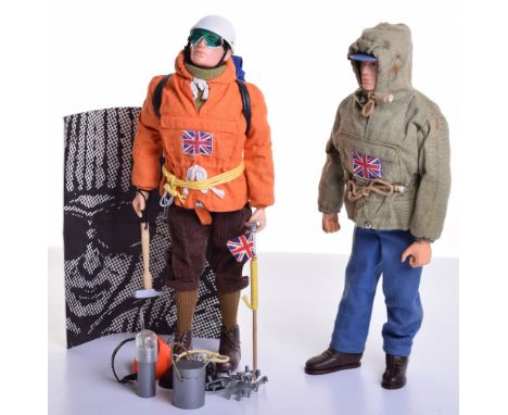 Scarce Palitoy vintage Action Man Mountaineer on brown painted head fixed hands doll, anorak, green jumper, knee breeches, so
