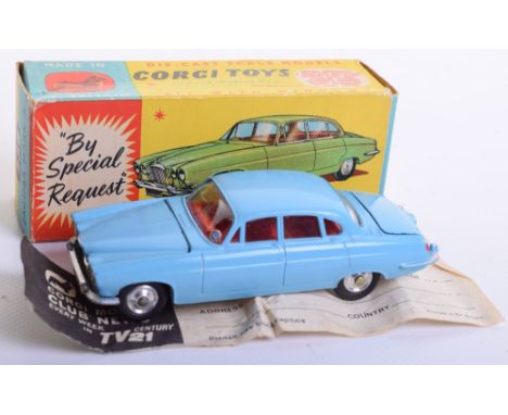 Corgi Toys 238 Jaguar Mark X, light blue body, red interior, suit case in boot, spun wheel hubs, in near mint condition, with