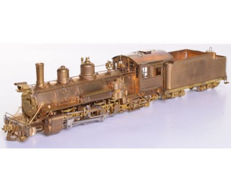 Pacific Fast Mail, brass On3 gauge D&amp;RGW class K-27 2-8-2 locomotive and tender, made in Japan, unpainted, original box, 