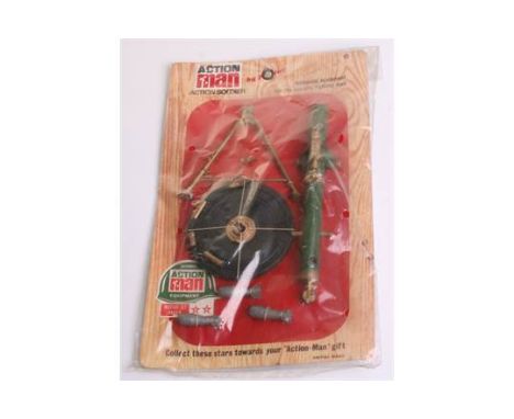 Palitoy Vintage Action Man Carded 34264 Mortar Set, on early woodgrain card, unopened, in excellent original condition