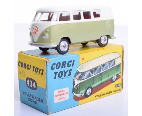 Corgi Toys 434 Volkswagen Kombi Van, light metallic green, pale green body, red interior,  spun wheels, model is in near mint