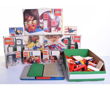 Lego System play sets, circa 1970, boxed 260 living room set, 261 Kitchen set, 262 Bedroom set, small furniture sets 270, 293
