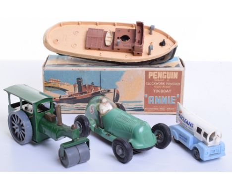 Two Plastic Triang Minic Models, including Push ‘N’ Go  Macleans Toothpaste Tube Van, Racing Car, green body, no ‘5’, Triang 