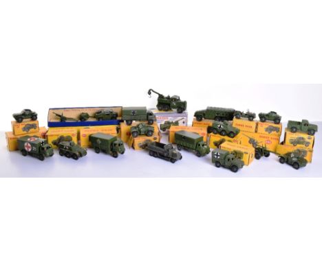 Seventeen  Boxed Military Dinky Toys including:2 x 621 Bedford 3 Ton army wagon’s (one end flap missing) 623 Army Covered Wag