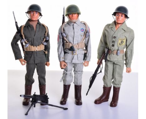 Palitoy vintage Action Man U.S.82nd Airbourne Paratrooper, on brown flocked hair, gripping hands, eagle eyed doll, helmet wit