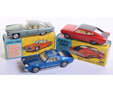 Three Corgi Toys, 241 Ghia L.6.4 with Chrysler Engine, metallic green, cream interior, spun wheels, in near mint condition, t