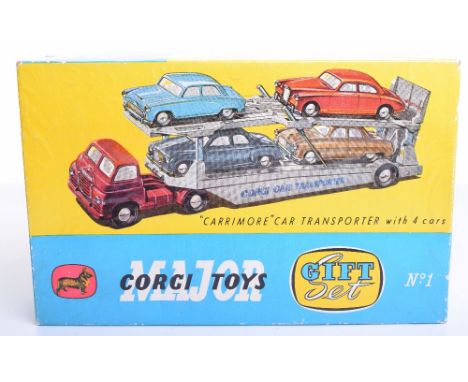 Corgi Toys Gift Set No 1 Car Transporter with Three Cars Only, Bedford S Carrimore Car Transporter, in good condition, some p