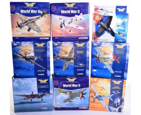 Corgi The Aviation Archive Diecast Aircraft Scale Models, all 1:72 scale,49101 Hawker Hurricane MKI,AA32502 Junkers, AA34301 