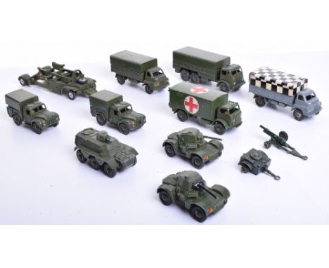 Quantity of Unboxed Military Dinky Toys including:2 x 621 Bedfords (one repainted) 622 10 Ton Foden Army Truck, 626 Military 