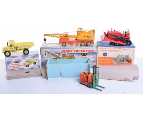 Three Boxed Dinky Supertoys, 561 Blaw Knox Bulldozer, red body, tan driver, green rubber tracks, in early blue box, orange/wh