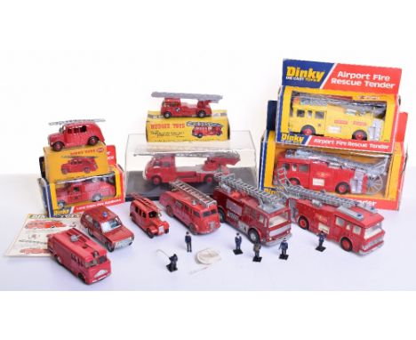 Dinky Toys Fire Appliances, Boxed 266 ERF Fire Tender,282 Landrover Fire appliance, 263 Airport Fire Rescue, 250 Sreamlined F