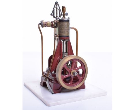 A small finely engineered model of a single cylinder organ type engine by Savage Brothers of Kings Lynn, with mounted single 