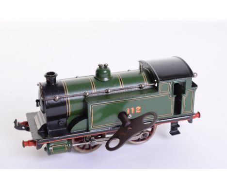Bing for Bassett-Lowke 0 gauge c/w class S14 0-4-0 tank engine No.112, finished in green lined livery, overall very good cond